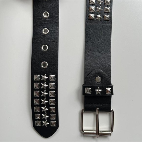 Y2K 2000s star pyramid studded black and silver grunge emo belt - Picture 2 of 8